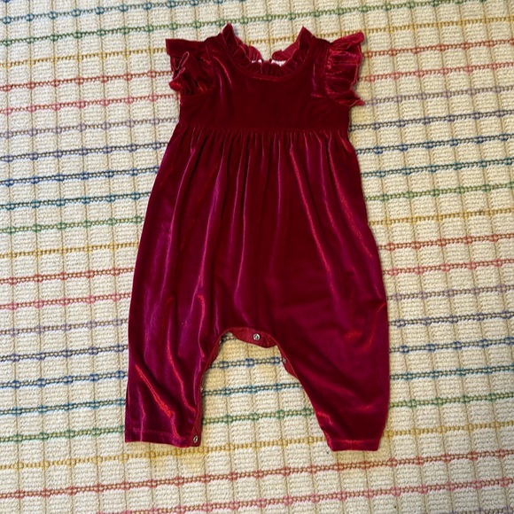 Pink Chicken Jennifer red velour jumpsuit